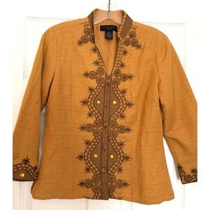 Vintage Silk land jacket Petite Small Gold embroidered Ornate Boho Old Money